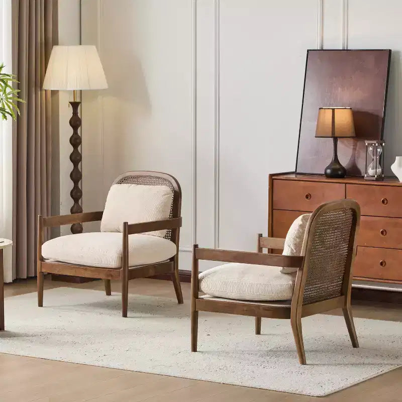 Christopher Knight Home Zuka, sedia in legno con cuscini in rattan in stile moderno di metà secolo (set da 2)