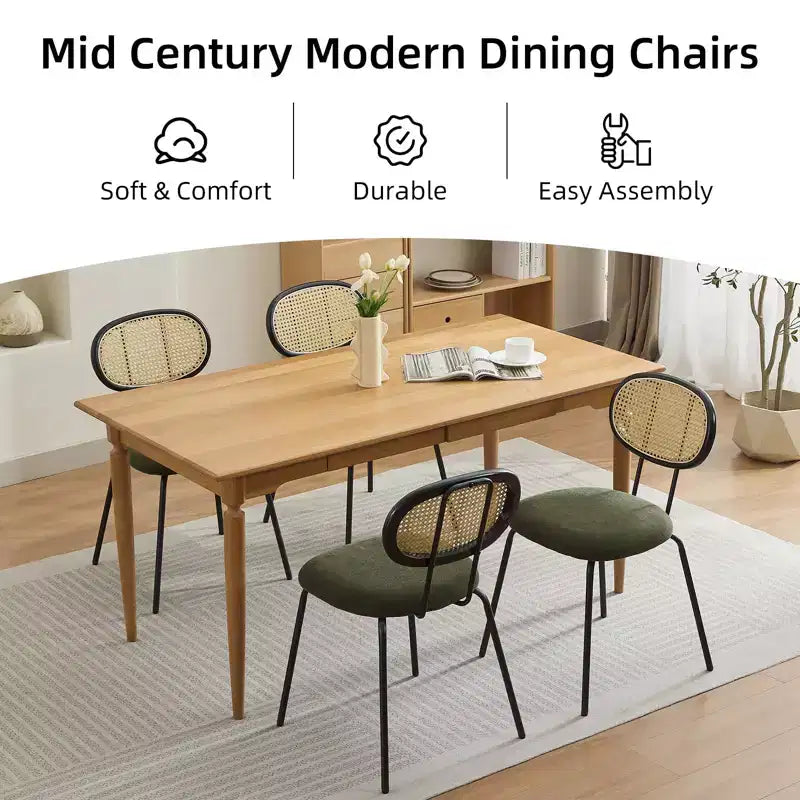 Set di 2 sedie da pranzo - Rivestimento in velluto in stile moderno di metà secolo, schienale in rattan, robuste gambe in metallo, perfette per cucina, soggiorno, reception