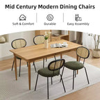 Set di 2 sedie da pranzo - Rivestimento in velluto in stile moderno di metà secolo, schienale in rattan, robuste gambe in metallo, perfette per cucina, soggiorno, reception