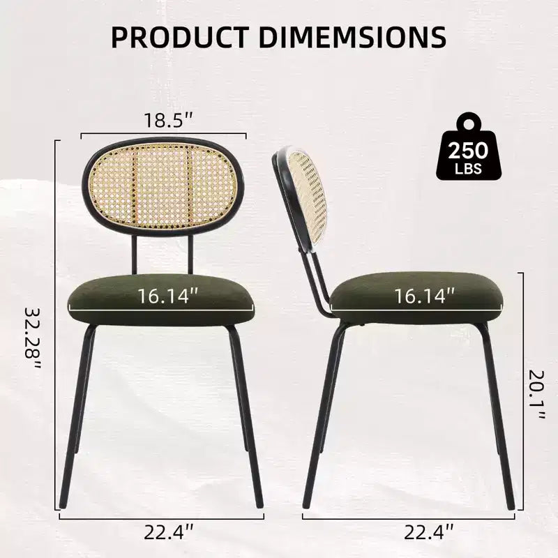 Set di 2 sedie da pranzo - Rivestimento in velluto in stile moderno di metà secolo, schienale in rattan, robuste gambe in metallo, perfette per cucina, soggiorno, reception