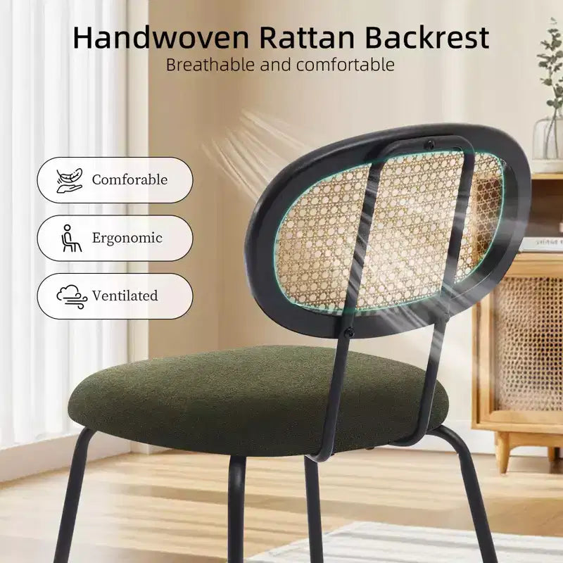 Set di 2 sedie da pranzo - Rivestimento in velluto in stile moderno di metà secolo, schienale in rattan, robuste gambe in metallo, perfette per cucina, soggiorno, reception