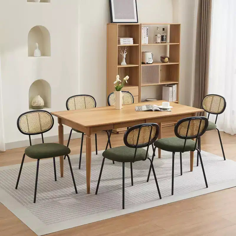 Set di 2 sedie da pranzo - Rivestimento in velluto in stile moderno di metà secolo, schienale in rattan, robuste gambe in metallo, perfette per cucina, soggiorno, reception