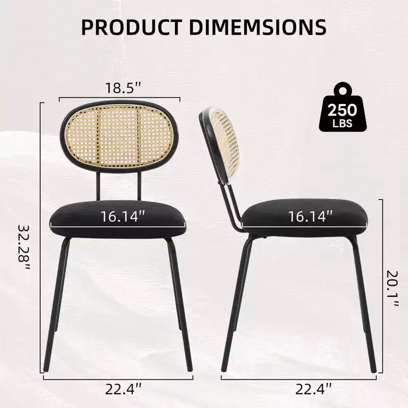 Set di 2 sedie da pranzo - Rivestimento in velluto in stile moderno di metà secolo, schienale in rattan, robuste gambe in metallo, perfette per cucina, soggiorno, reception