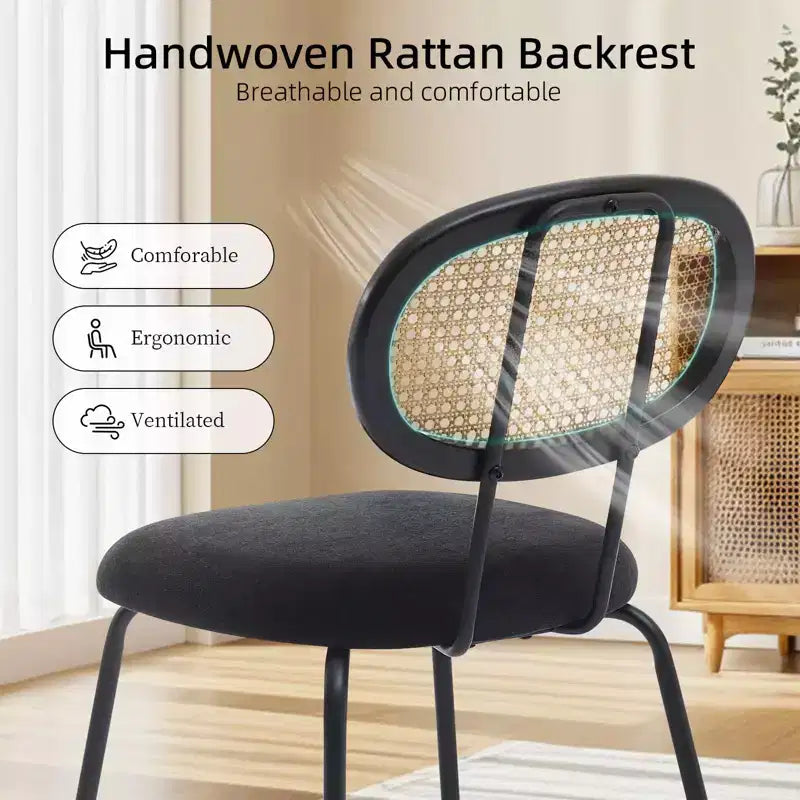 Set di 2 sedie da pranzo - Rivestimento in velluto in stile moderno di metà secolo, schienale in rattan, robuste gambe in metallo, perfette per cucina, soggiorno, reception