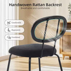 Set di 2 sedie da pranzo - Rivestimento in velluto in stile moderno di metà secolo, schienale in rattan, robuste gambe in metallo, perfette per cucina, soggiorno, reception