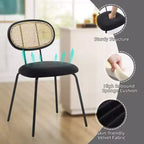 Set di 2 sedie da pranzo - Rivestimento in velluto in stile moderno di metà secolo, schienale in rattan, robuste gambe in metallo, perfette per cucina, soggiorno, reception