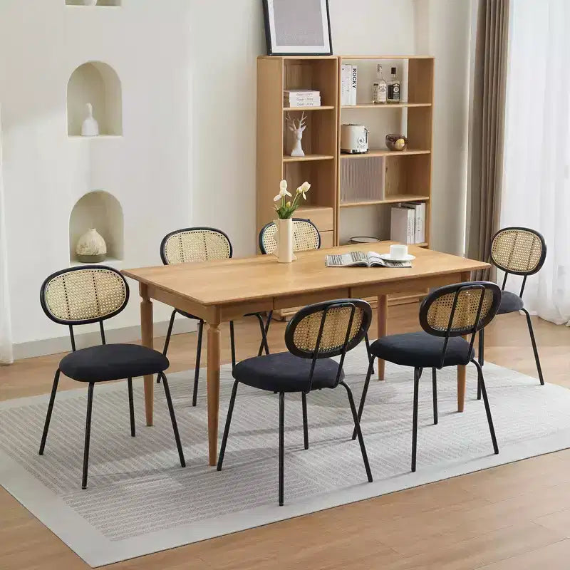 Set di 2 sedie da pranzo - Rivestimento in velluto in stile moderno di metà secolo, schienale in rattan, robuste gambe in metallo, perfette per cucina, soggiorno, reception