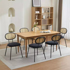 Set di 2 sedie da pranzo - Rivestimento in velluto in stile moderno di metà secolo, schienale in rattan, robuste gambe in metallo, perfette per cucina, soggiorno, reception