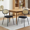 Dining Chairs Set of 2 - Mid-Century Modern Velvet Upholstered, Rattan Backrest, Sturdy Metal Legs, Perfect for Kitchen, Living Room, Reception