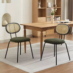 Set di 2 sedie da pranzo - Rivestimento in velluto in stile moderno di metà secolo, schienale in rattan, robuste gambe in metallo, perfette per cucina, soggiorno, reception