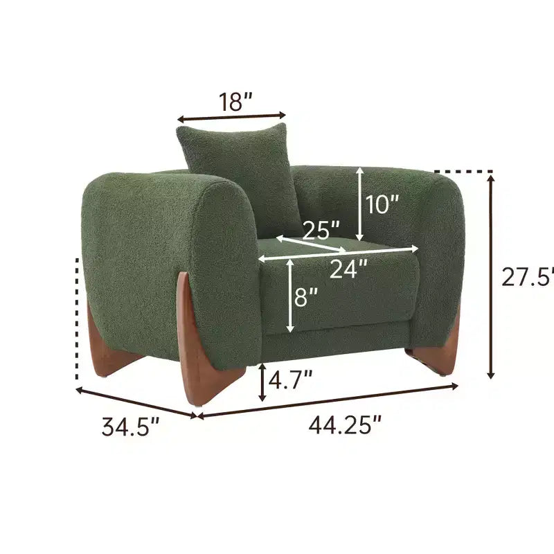 Poltrona moderna Mid-Century con braccioli e tessuto in lana d'agnello, sedie da soggiorno imbottite con cuscino lombare - Morden Fort