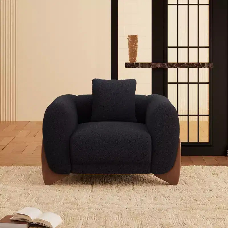 Poltrona moderna Mid-Century con braccioli e tessuto in lana d'agnello, sedie da soggiorno imbottite con cuscino lombare - Morden Fort