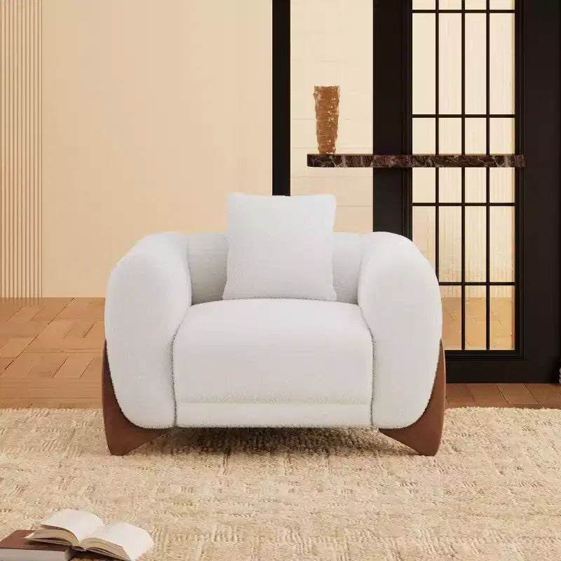 Poltrona moderna Mid-Century con braccioli e tessuto in lana d'agnello, sedie da soggiorno imbottite con cuscino lombare - Morden Fort