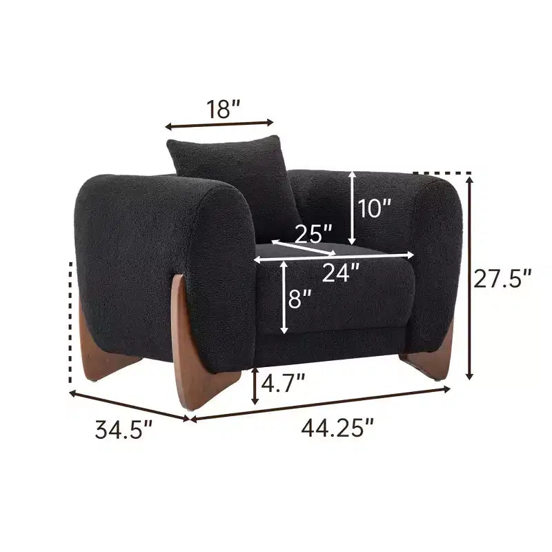 Poltrona moderna Mid-Century con braccioli e tessuto in lana d'agnello, sedie da soggiorno imbottite con cuscino lombare - Morden Fort