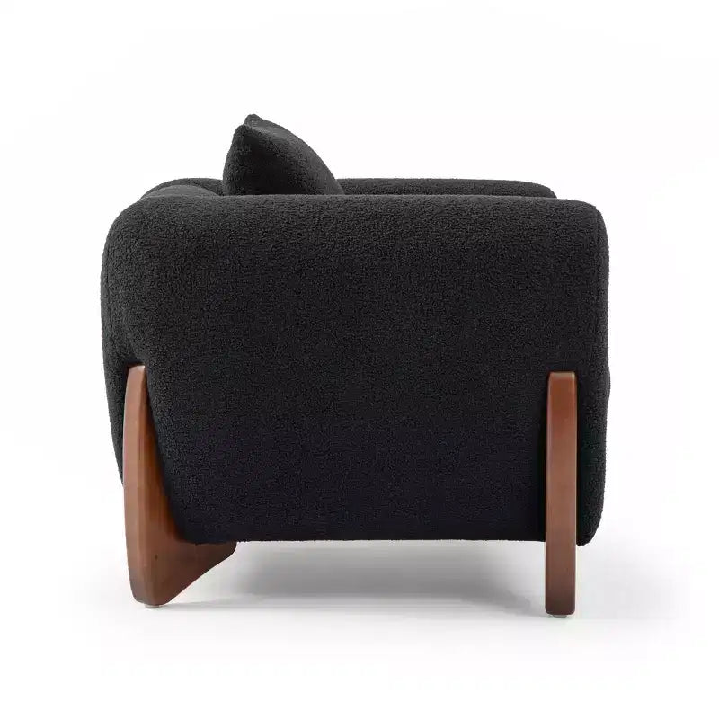 Poltrona moderna Mid-Century con braccioli e tessuto in lana d'agnello, sedie da soggiorno imbottite con cuscino lombare - Morden Fort