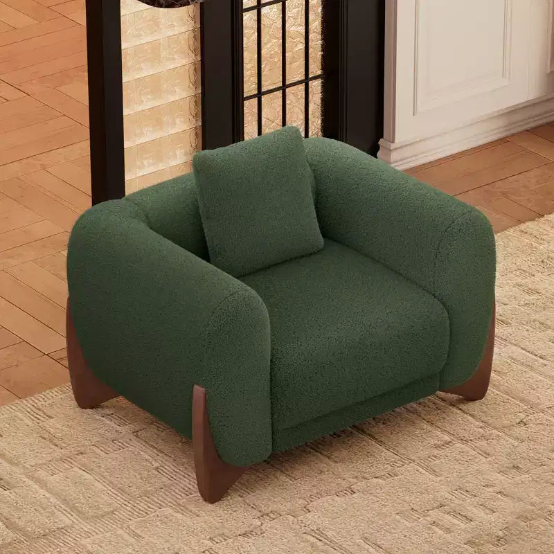 Poltrona moderna Mid-Century con braccioli e tessuto in lana d'agnello, sedie da soggiorno imbottite con cuscino lombare - Morden Fort