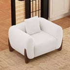 Poltrona moderna Mid-Century con braccioli e tessuto in lana d'agnello, sedie da soggiorno imbottite con cuscino lombare - Morden Fort