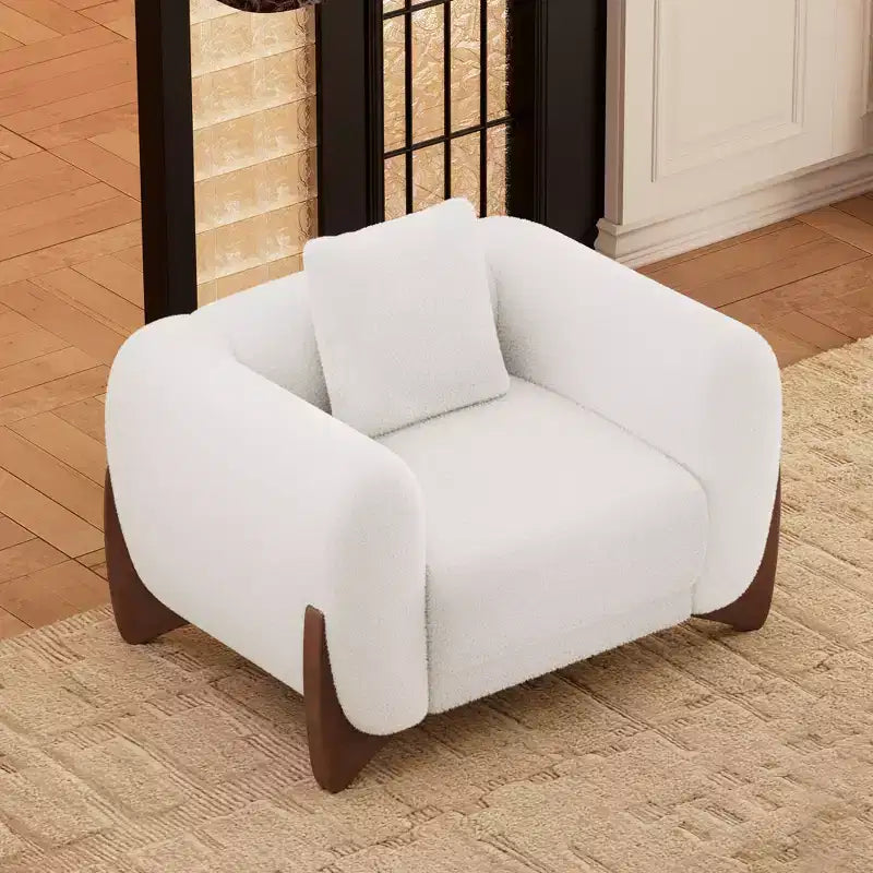Poltrona moderna Mid-Century con braccioli e tessuto in lana d'agnello, sedie da soggiorno imbottite con cuscino lombare - Morden Fort