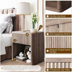 Acekool Set di 2 comodini moderni in legno stile farmhouse con cassetti a scanalature, grandi comodini/tavolini per camera da letto e soggiorno