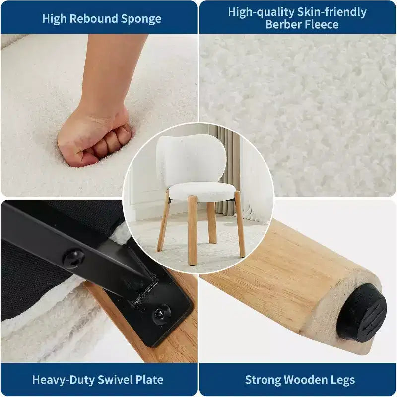 Sedia da trucco carina con schienale a cuore, Sgabello da trucco moderno in tessuto Teddy per spogliatoio, ufficio, camera da letto, sala da pranzo e soggiorno