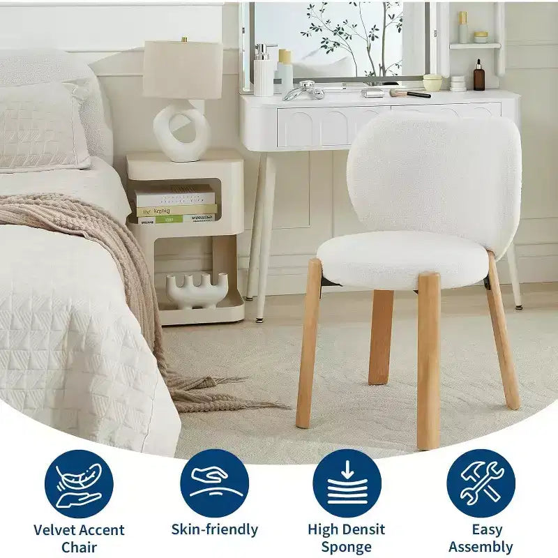 Sedia da trucco carina con schienale a cuore, Sgabello da trucco moderno in tessuto Teddy per spogliatoio, ufficio, camera da letto, sala da pranzo e soggiorno