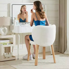 Sedia da trucco carina con schienale a cuore, Sgabello da trucco moderno in tessuto Teddy per spogliatoio, ufficio, camera da letto, sala da pranzo e soggiorno