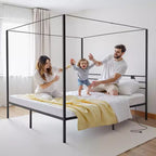 VEVOR Letto a baldacchino King Size, Letto a baldacchino in metallo con stazione di ricarica e design a quattro poster, Supporto a doghe in acciaio resistente, Nero