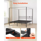 VEVOR Letto a baldacchino King Size, Letto a baldacchino in metallo con stazione di ricarica e design a quattro poster, Supporto a doghe in acciaio resistente, Nero