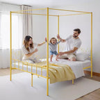 VEVOR Letto a baldacchino Queen Size, Letto a baldacchino in metallo con testiera minimalista e design a quattro pali, Supporto con doghe in acciaio resistente, Oro