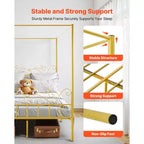 VEVOR Letto a baldacchino Queen Size, Letto a baldacchino in metallo con testiera minimalista e design a quattro pali, Supporto con doghe in acciaio resistente, Oro