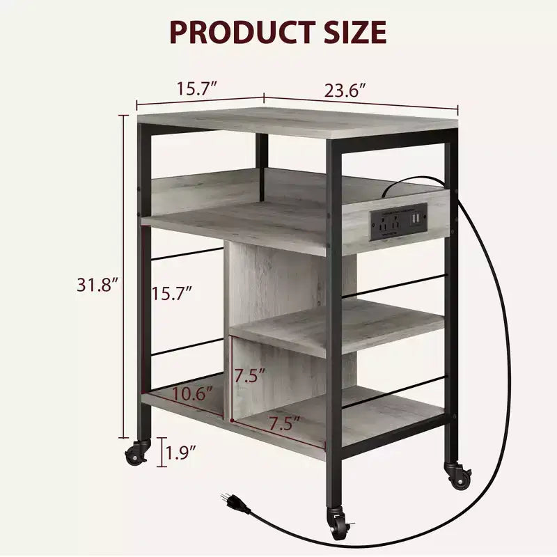 Supporto per stampante, carrello mobile a 4 livelli con 2 prese e 2 porte USB - Supporto industriale su ruote (Ufficio domestico/Scanner/Fax)