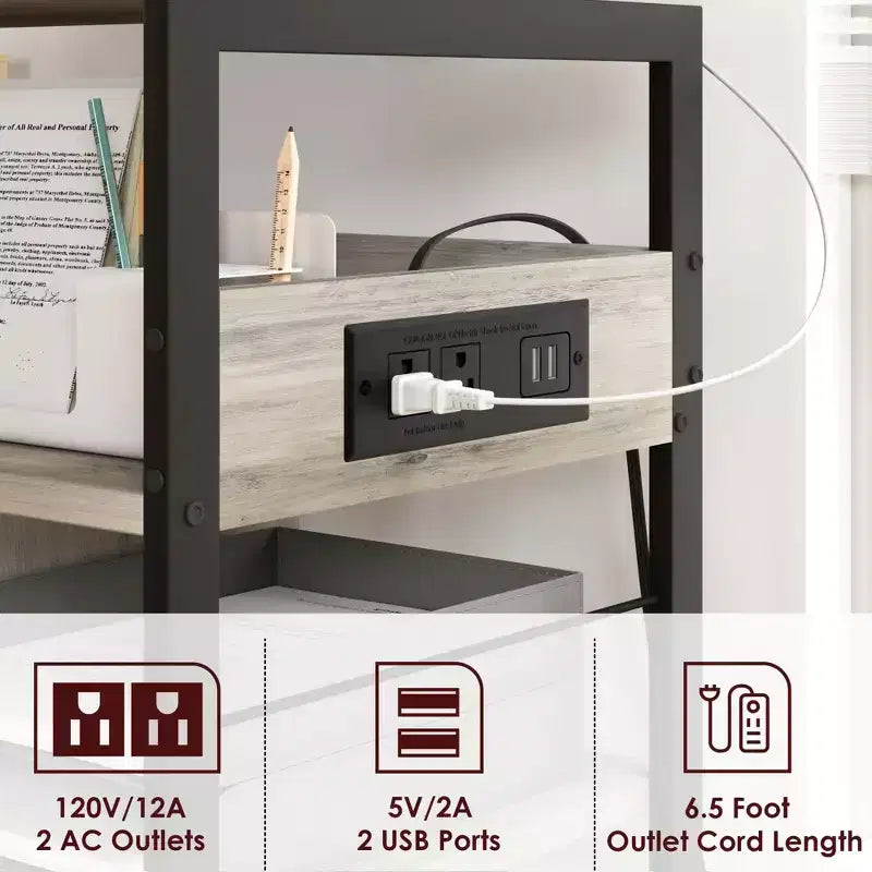 Supporto per stampante, carrello mobile a 4 livelli con 2 prese e 2 porte USB - Supporto industriale su ruote (Ufficio domestico/Scanner/Fax)