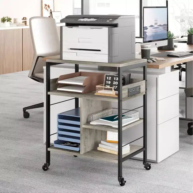 Supporto per stampante, carrello mobile a 4 livelli con 2 prese e 2 porte USB - Supporto industriale su ruote (Ufficio domestico/Scanner/Fax)