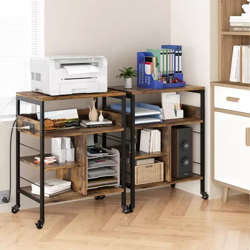 Supporto per stampante, carrello mobile a 4 livelli con 2 prese e 2 porte USB - Supporto industriale su ruote (Ufficio domestico/Scanner/Fax)