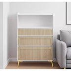 Modern Design Three Drawer Storage Cabinet,Bedroom Clothes Storage Can Be Used in Dining Room, Kitchen, Bedroom. White Solid Wood Frame