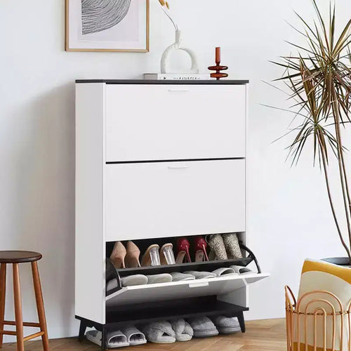 47 In Shoe Storage Cabinet,Entryway Shoe Cabinet with 3 Flip Drawers,Freestanding Wooden Shoes Storage Organizer with Legs,for Entryway Hallway