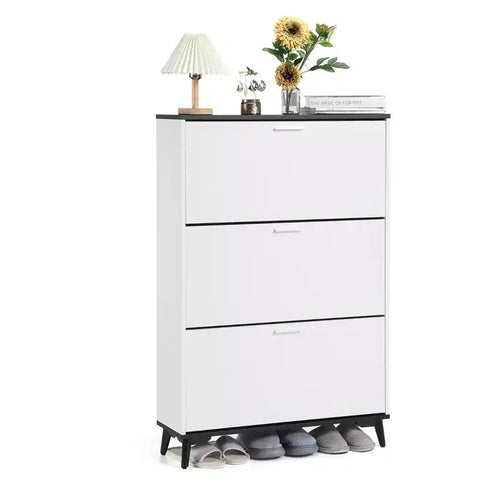 Armadietto scarpiera da 120 cm, scarpiera da ingresso con 3 cassetti a ribalta, organizer per scarpe in legno autoportante con gambe, per ingresso e corridoio