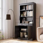 Acekool Moderna libreria con ante a persiana, ripiani regolabili, cassetto e armadietto, set da 2, sicurezza antiribaltamento, bianca