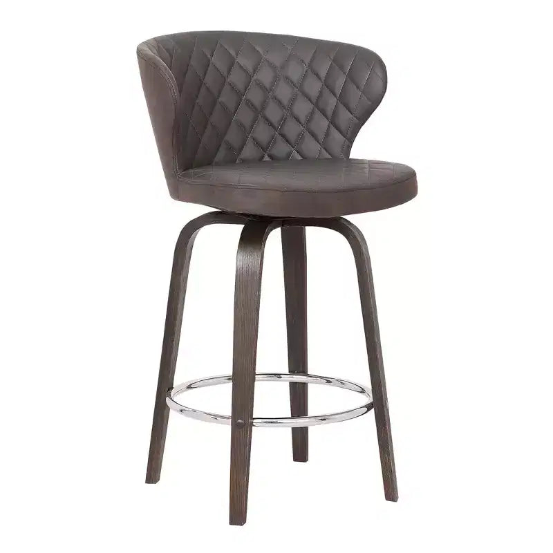 HomeRoots 26 Brown Faux Leather And Iron Swivel Low Back Counter Height Bar Chair