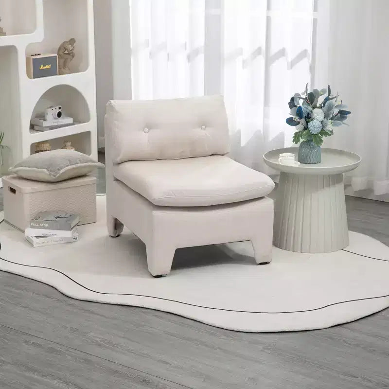 Sedia a botte senza braccioli, in lino, imbottita, con seduta profonda, sedia singola per soggiorno, casa, bianca
