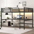 Letto a soppalco singolo XL in metallo con presa di corrente e luce LED, salvaspazio, a rumorosità ridotta, nero
