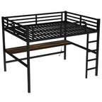 Letto a soppalco singolo XL in metallo con presa di corrente e luce LED, salvaspazio, a rumorosità ridotta, nero