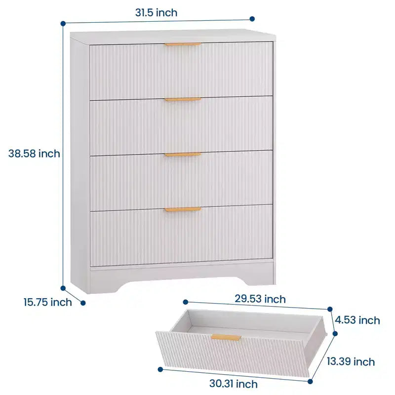 Cassettiera a 4 cassetti per camera da letto, comò in legno da 80 cm con maniglia dorata, organizer, comò per camera da letto e corridoio