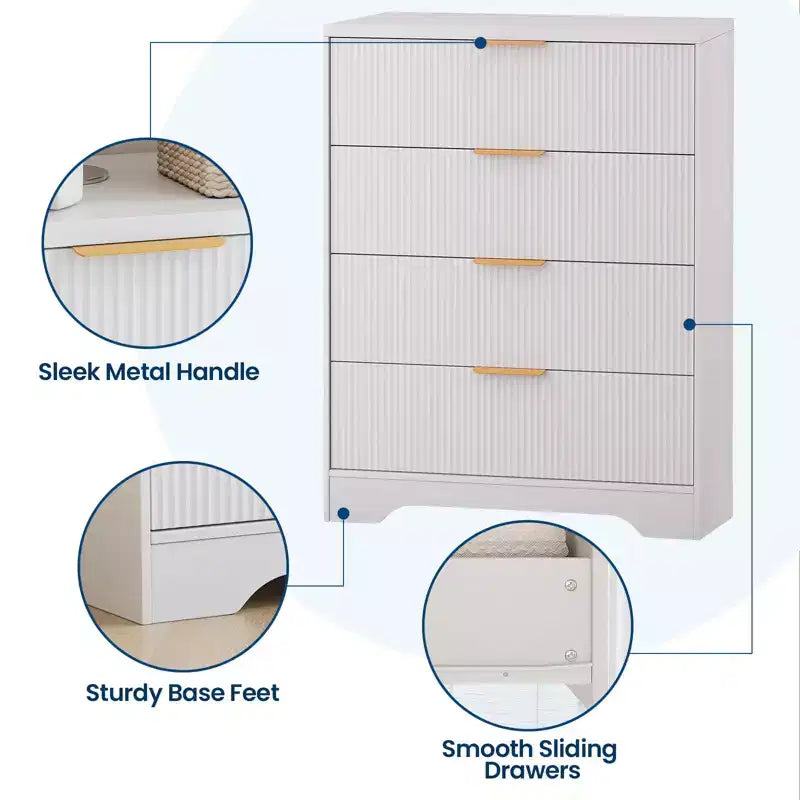Cassettiera a 4 cassetti per camera da letto, comò in legno da 80 cm con maniglia dorata, organizer, comò per camera da letto e corridoio