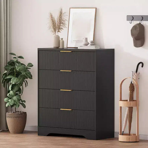 Commode 4 tiroirs pour chambre à coucher, commode en bois de 80 cm de large avec poignées dorées, organisateur de rangement, commode de placard pour chambre à coucher ou couloir