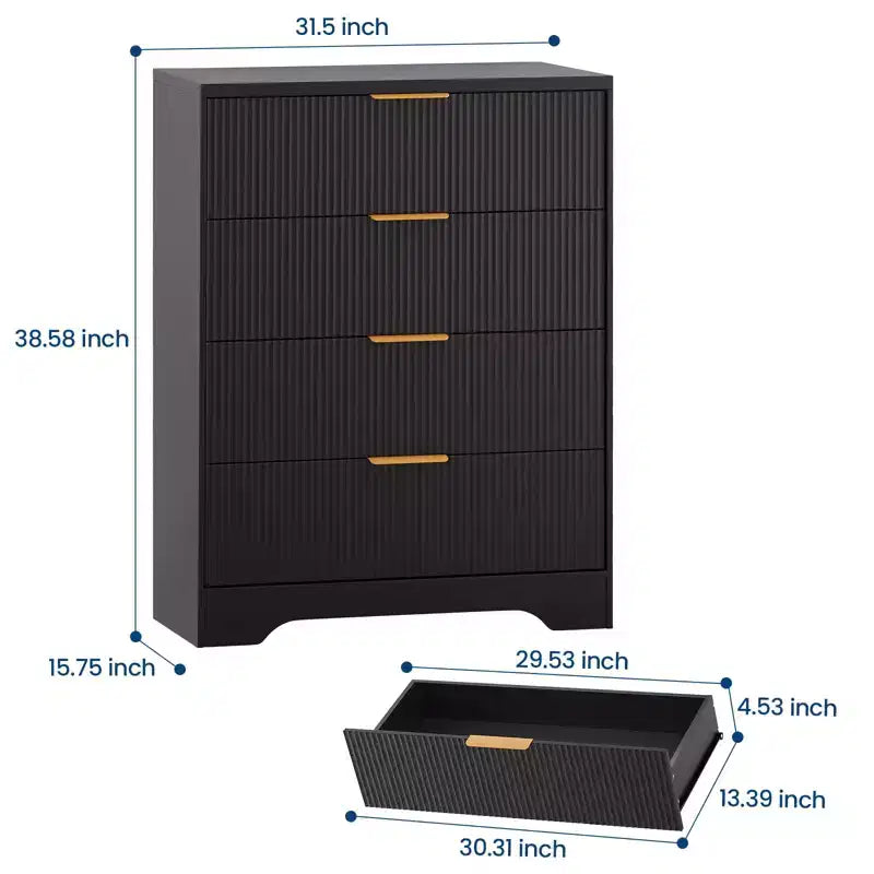 Cassettiera a 4 cassetti per camera da letto, comò in legno da 80 cm con maniglia dorata, organizer, comò per camera da letto e corridoio