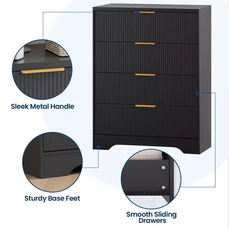 Cassettiera a 4 cassetti per camera da letto, comò in legno da 80 cm con maniglia dorata, organizer, comò per camera da letto e corridoio