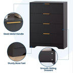 Cassettiera a 4 cassetti per camera da letto, comò in legno da 80 cm con maniglia dorata, organizer, comò per camera da letto e corridoio