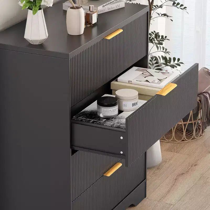 Cassettiera a 4 cassetti per camera da letto, comò in legno da 80 cm con maniglia dorata, organizer, comò per camera da letto e corridoio