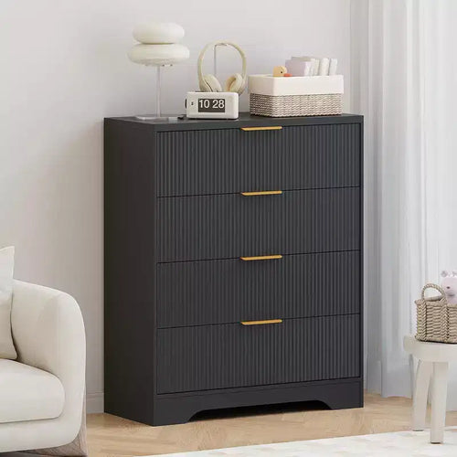 4 Drawer Dresser for Bedroom, 31.5W Wooden Chest of Drawers with Gold Handle, Storage Dresser Organizer, Closet Dresser for Bedroom Hallway